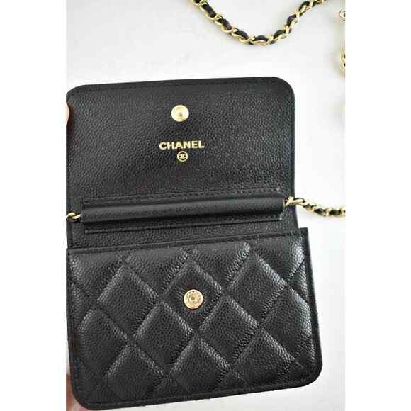 Chanel 21B Black Caviar Mini Wallet On Chain Gold COCO Shoulder Crossbody Bag - Picture 9 of 10